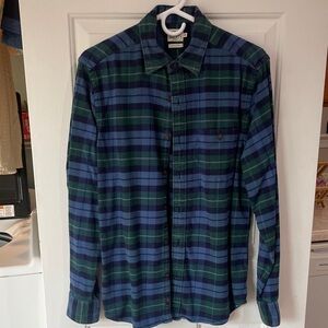 Faherty Men's Blue and Green Plaid Shirt